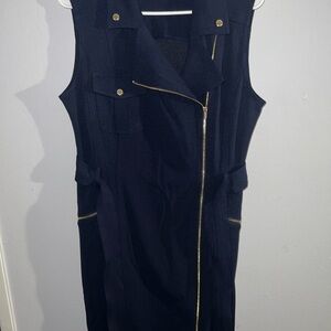 Calvin Klein Collection Dark Blue Midi Dress with Gold Details